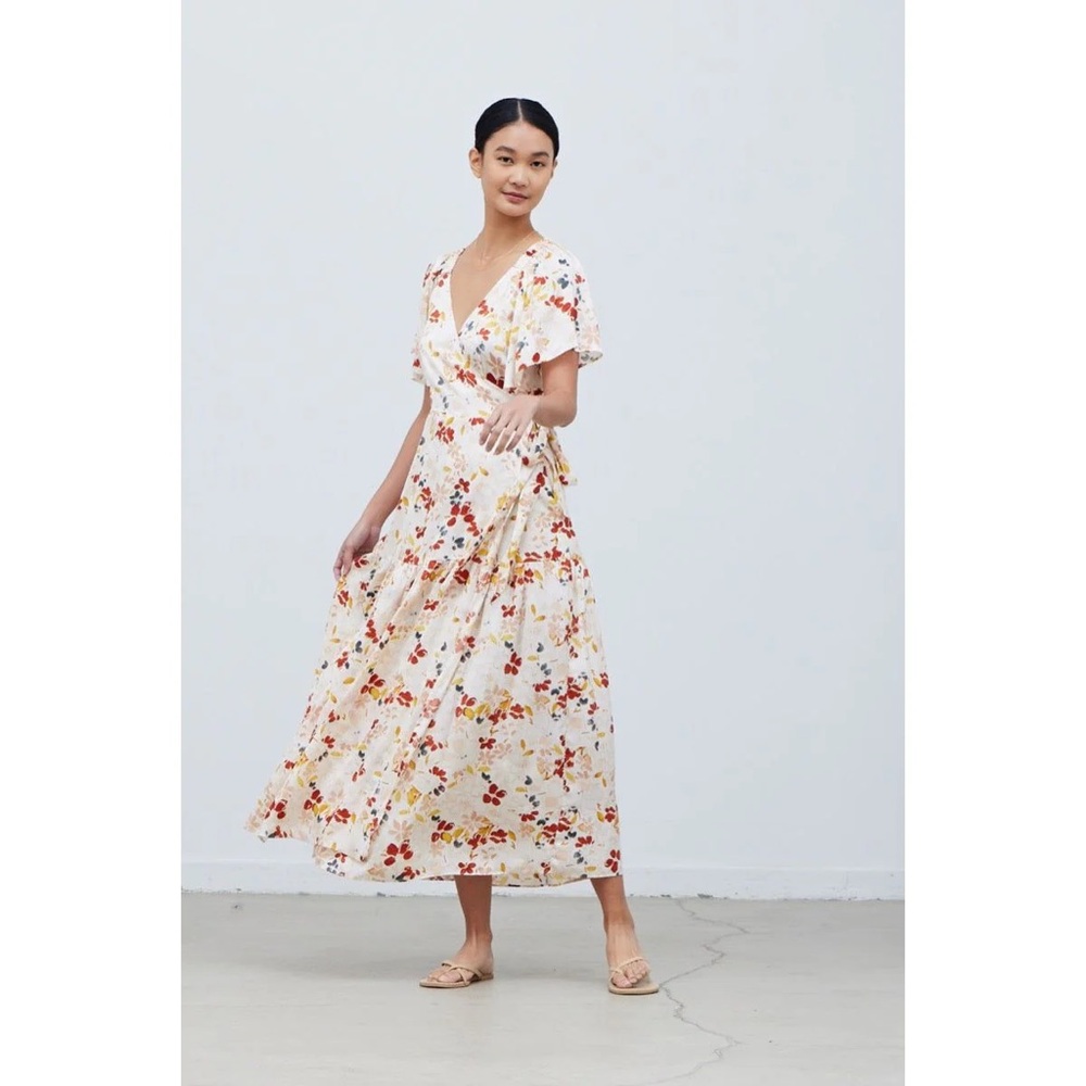 Grade & Gather Floral Wrap Maxi Dress (Off-White and Floral, L)
